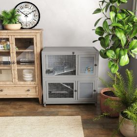 Weatherproof Rabbit House, Indoor/Outdoor Wooden Rabbit Hutch, 2 Story Bunny Cage, Pet House, Wooden Chicken Coop with Wheels