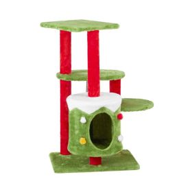 Cat Scratching Posts Tower with Cat Condo (Color: Red & Green, Type: Pet Supplies)