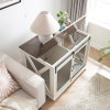 Farmhouse Dog Cage Crate Furniture with Sliding Barn Door, Farmhouse Wooden Dog Kennel End Table with Flip-top Plate Dog House with Detachable Divider