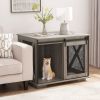 Farmhouse Dog Cage Crate Furniture with Sliding Barn Door, Farmhouse Wooden Dog Kennel End Table with Flip-top Plate Dog House with Detachable Divider