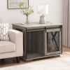Farmhouse Dog Cage Crate Furniture with Sliding Barn Door, Farmhouse Wooden Dog Kennel End Table with Flip-top Plate Dog House with Detachable Divider