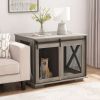 Farmhouse Dog Cage Crate Furniture with Sliding Barn Door, Farmhouse Wooden Dog Kennel End Table with Flip-top Plate Dog House with Detachable Divider